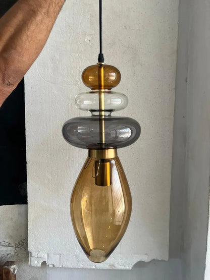 Glass Pendant Light, Modern Hanging Light, Blown Glass Ceiling Lamp, Bedside Pendant, Kitchen Island Lighting | Les Trois Pyramides