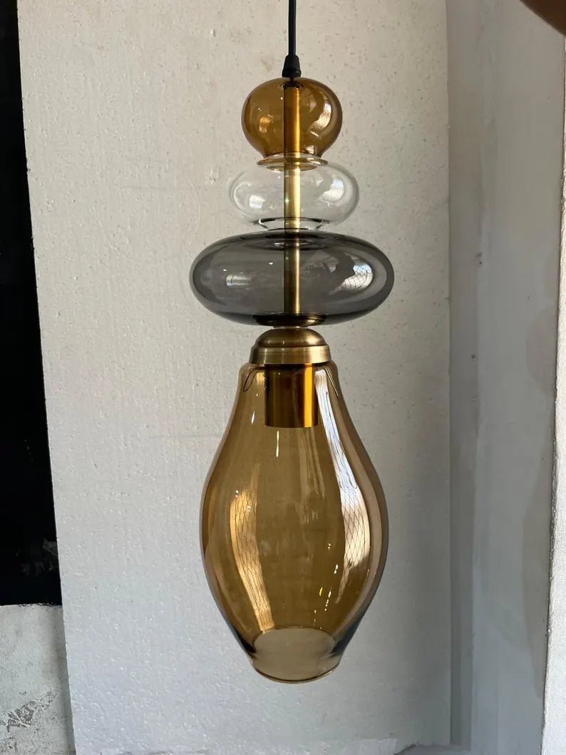 Glass Pendant Light, Modern Hanging Light, Blown Glass Ceiling Lamp, Bedside Pendant, Kitchen Island Lighting | Les Trois Pyramides