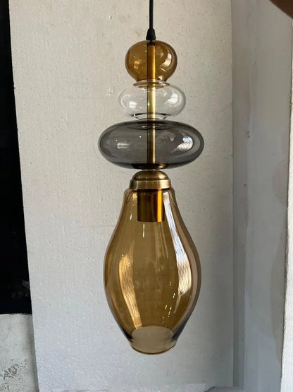 Glass Pendant Light, Modern Hanging Light, Blown Glass Ceiling Lamp, Bedside Pendant, Kitchen Island Lighting | Les Trois Pyramides