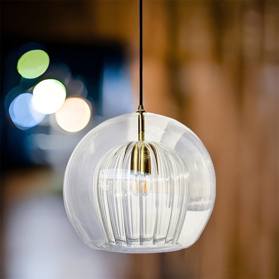 Blown Glass Light Pendant For Kitchen Decor - Les Trois Pyramides