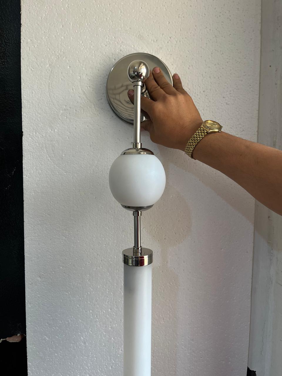 Modern Brass Wall Sconce with Frosted Globe & Tube Glass | Les Trois Pyramides