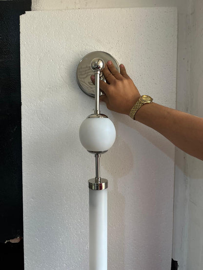 Modern Brass Wall Sconce with Frosted Globe & Tube Glass | Les Trois Pyramides