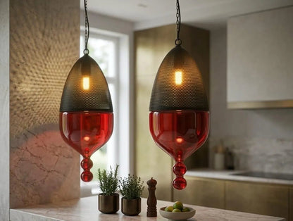 Modern Ceiling Light with Black Metal Chapeau - Les Trois Pyramides 