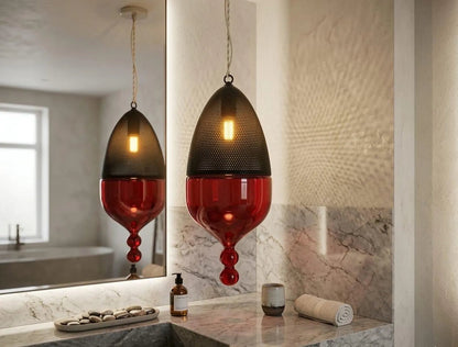 Modern Ceiling Light with Black Metal Chapeau - Les Trois Pyramides 