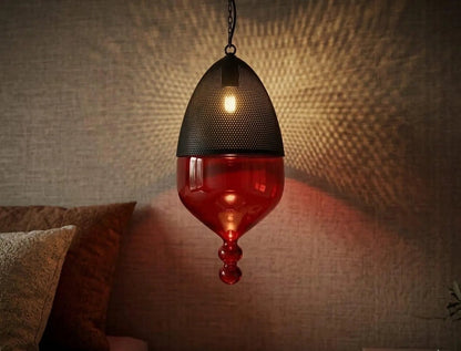 Modern Ceiling Light with Black Metal Chapeau - Les Trois Pyramides 