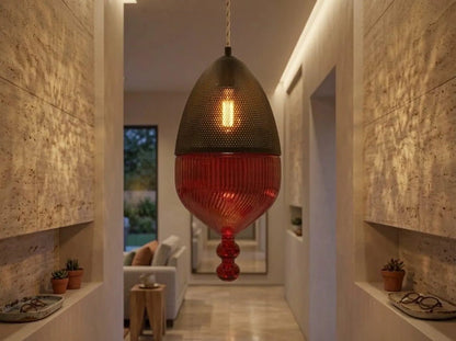 Modern Ceiling Light with Black Metal Chapeau - Les Trois Pyramides 
