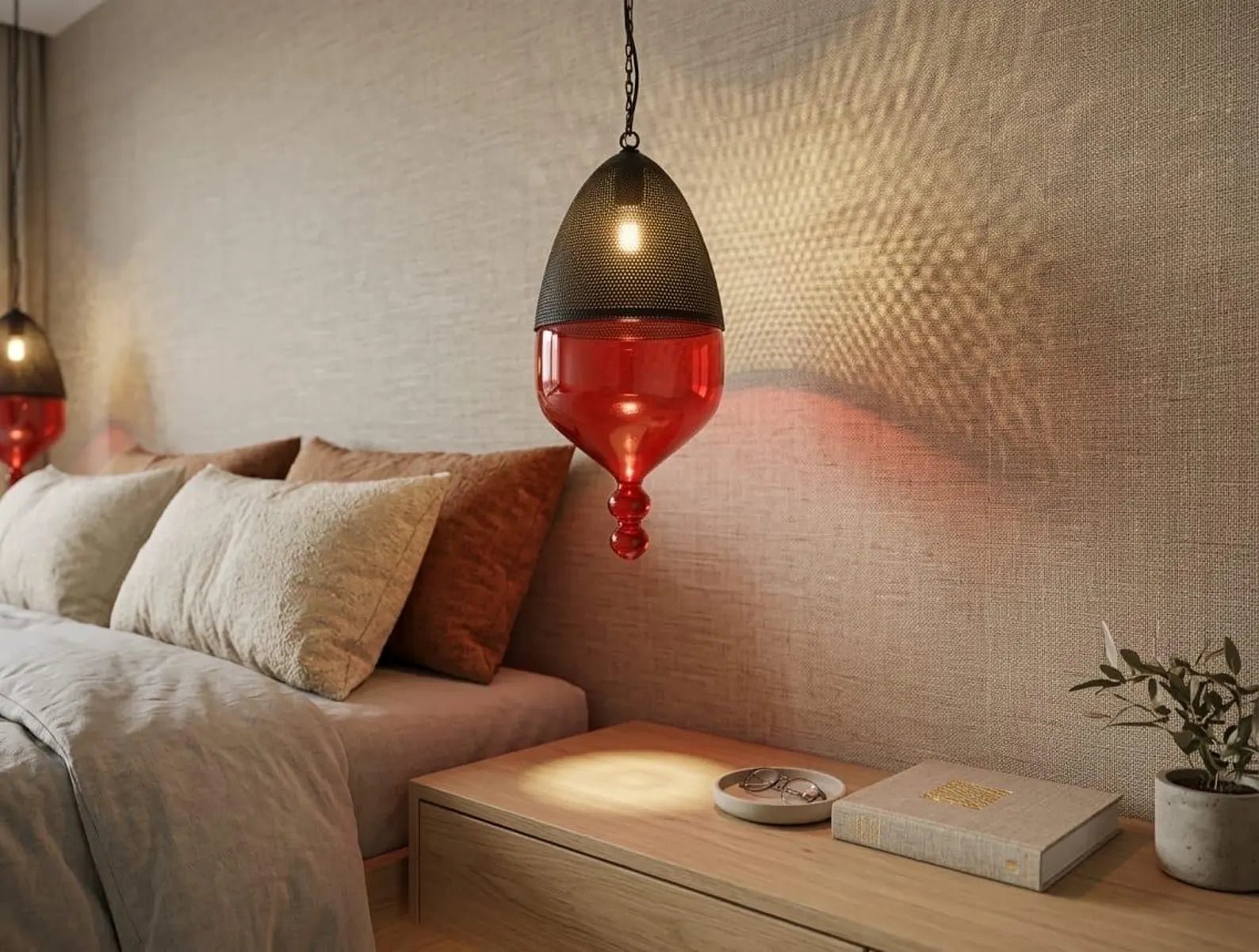 Modern Ceiling Light with Black Metal Chapeau - Les Trois Pyramides 