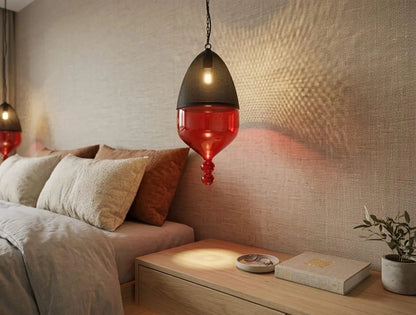 Modern Ceiling Light with Black Metal Chapeau - Les Trois Pyramides 