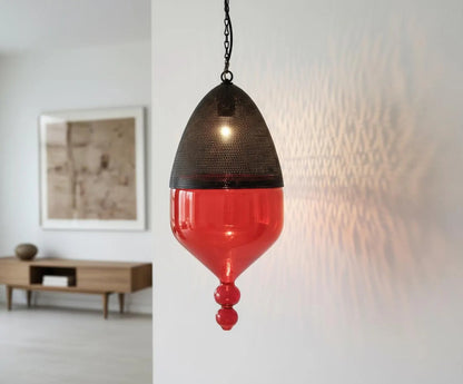 Modern Ceiling Light with Black Metal Chapeau - Les Trois Pyramides 