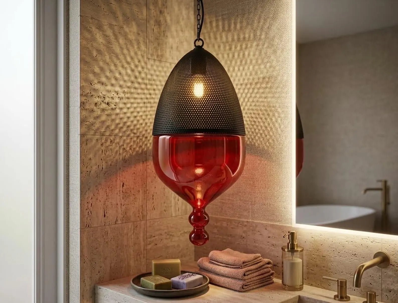 Modern Ceiling Light with Black Metal Chapeau - Les Trois Pyramides 