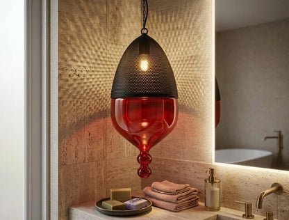 Modern Ceiling Light with Black Metal Chapeau - Les Trois Pyramides 