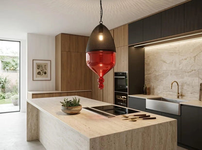 Modern Ceiling Light with Black Metal Chapeau - Les Trois Pyramides 