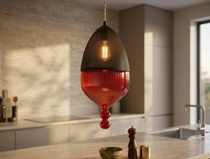 Modern Ceiling Light with Black Metal Chapeau - Les Trois Pyramides 