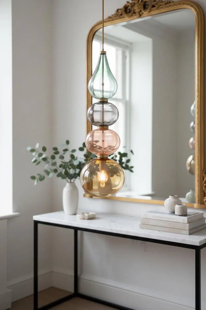 Modern colored Glass Pendant Light | Hanging Ceiling Lamp for Kitchen Island & Living Room | Designer Glass Light | Les Trois Pyramides