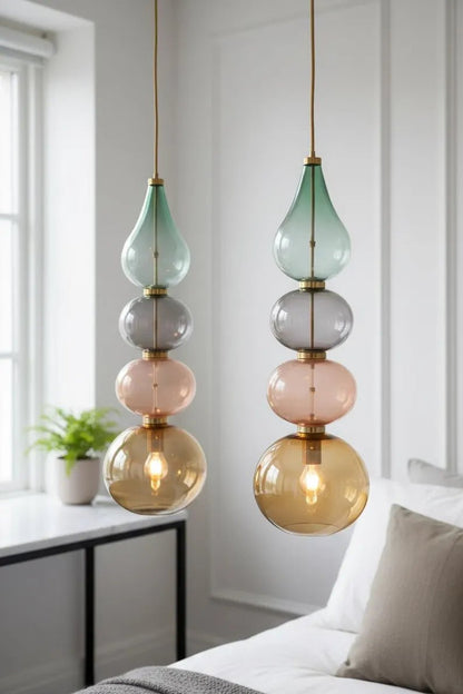 Modern colored Glass Pendant Light | Hanging Ceiling Lamp for Kitchen Island & Living Room | Designer Glass Light | Les Trois Pyramides