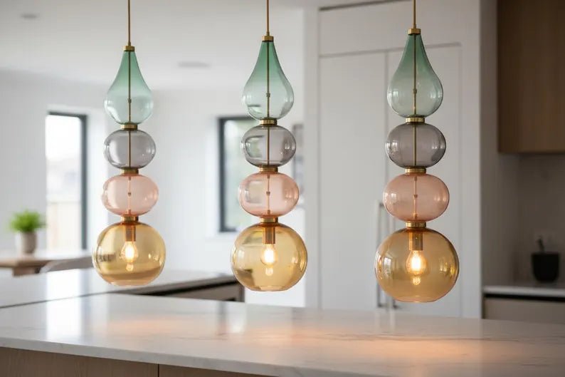 Modern colored Glass Pendant Light | Hanging Ceiling Lamp for Kitchen Island & Living Room | Designer Glass Light | Les Trois Pyramides