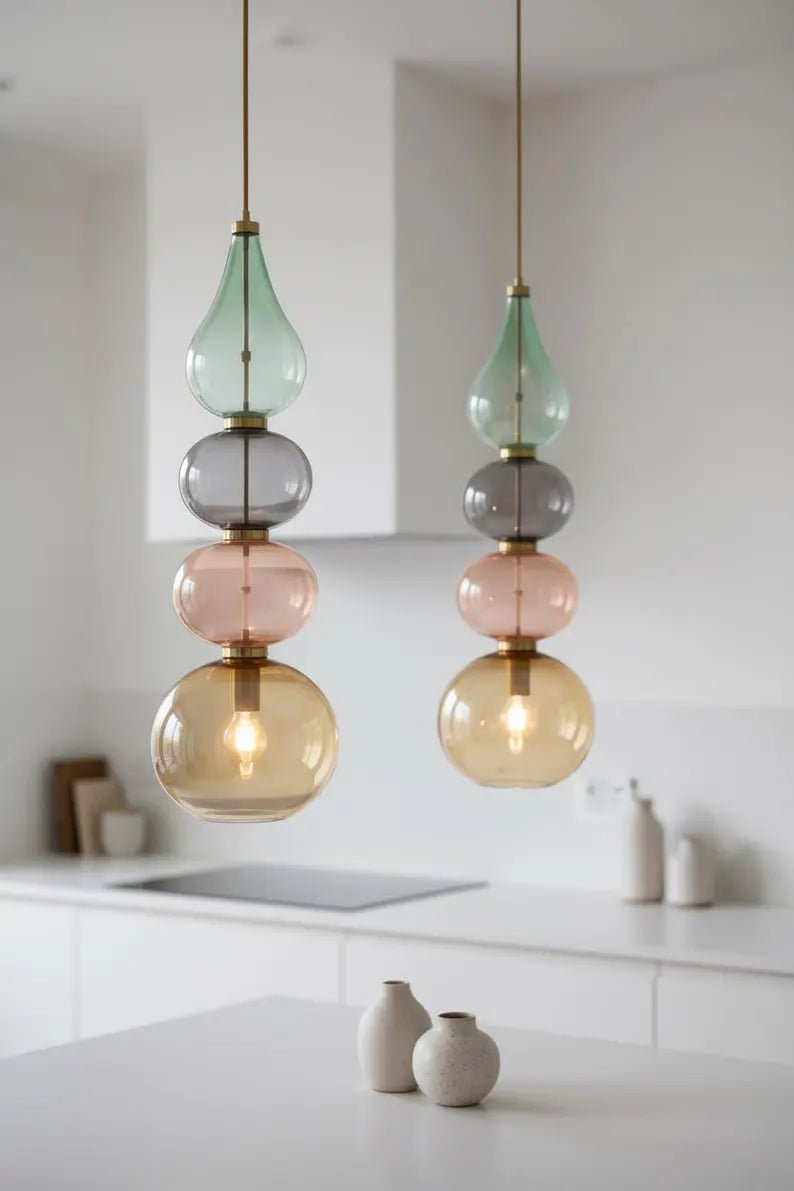 Modern colored Glass Pendant Light | Hanging Ceiling Lamp for Kitchen Island & Living Room | Designer Glass Light | Les Trois Pyramides