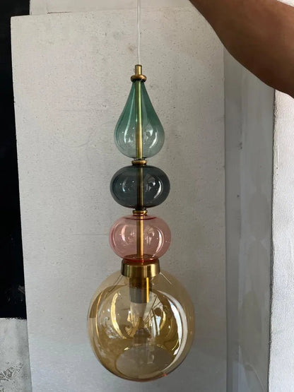 Modern colored Glass Pendant Light | Hanging Ceiling Lamp for Kitchen Island & Living Room | Designer Glass Light | Les Trois Pyramides