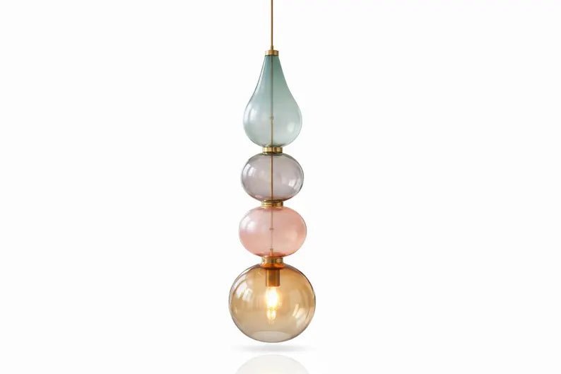 Modern colored Glass Pendant Light | Hanging Ceiling Lamp for Kitchen Island & Living Room | Designer Glass Light | Les Trois Pyramides
