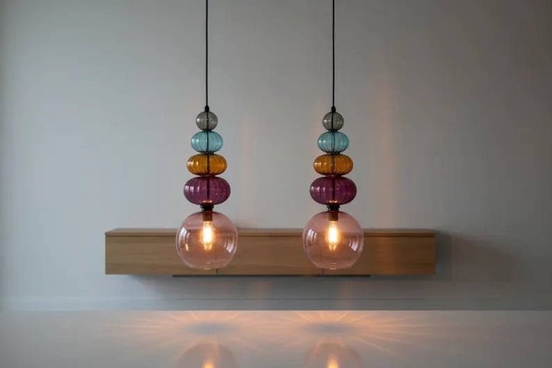 Modern Glass Pendant Light | Hanging Ceiling Lamp for Kitchen Island & Living Room | Designer Glass Light Fixture | Les Trois Pyramides