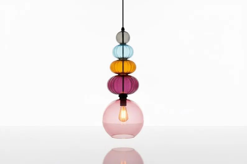 Modern Glass Pendant Light | Hanging Ceiling Lamp for Kitchen Island & Living Room | Designer Glass Light Fixture | Les Trois Pyramides