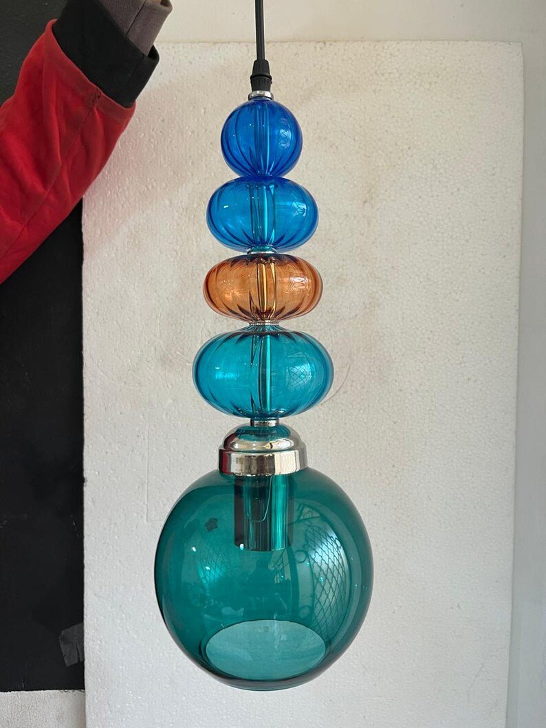 Modern Glass Pendant Light | Hanging Ceiling Lamp for Kitchen Island & Living Room | Designer Glass Light Fixture | Les Trois Pyramides