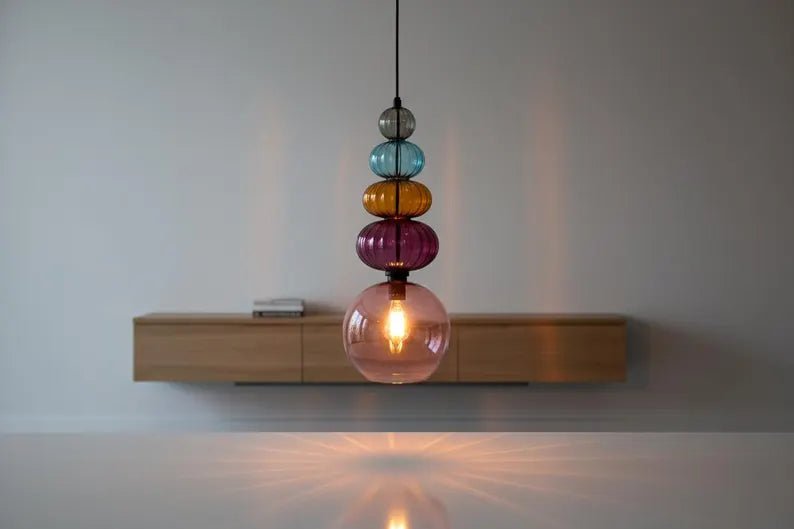 Modern Glass Pendant Light | Hanging Ceiling Lamp for Kitchen Island & Living Room | Designer Glass Light Fixture | Les Trois Pyramides