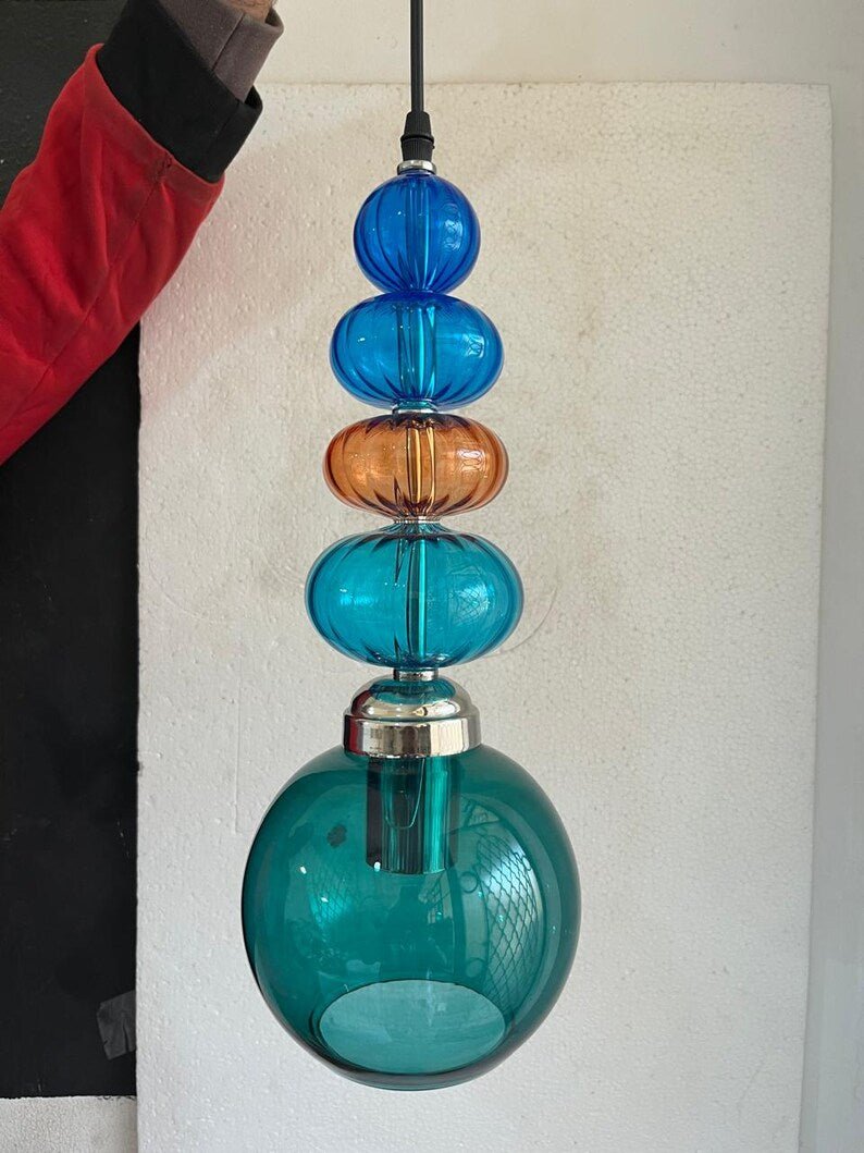 Modern Glass Pendant Light | Hanging Ceiling Lamp for Kitchen Island & Living Room | Designer Glass Light Fixture | Les Trois Pyramides