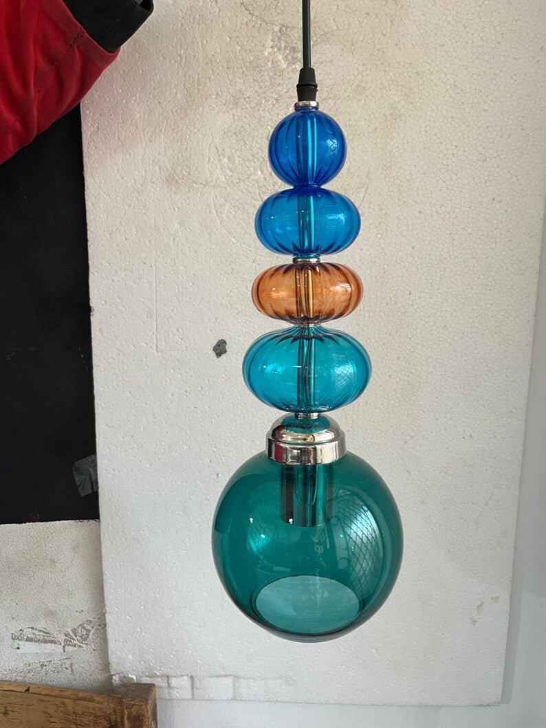 Modern Glass Pendant Light | Hanging Ceiling Lamp for Kitchen Island & Living Room | Designer Glass Light Fixture | Les Trois Pyramides