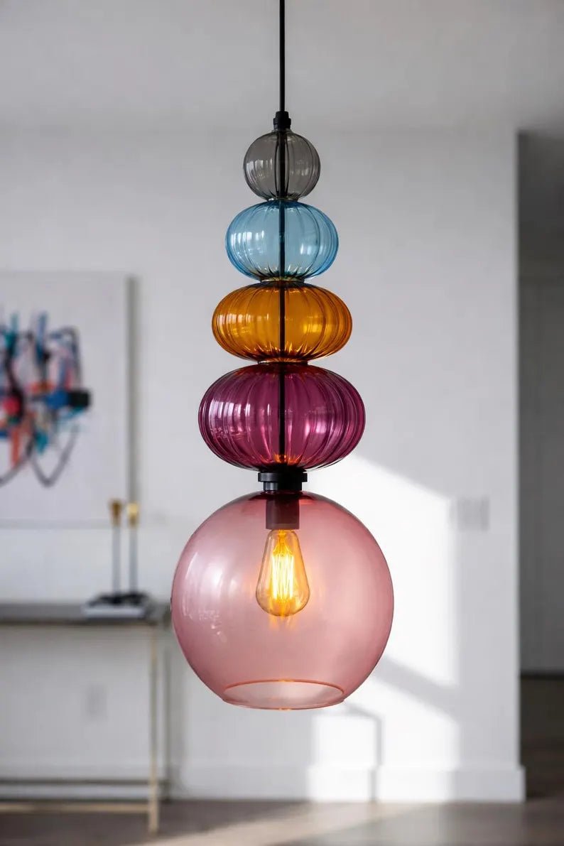 Modern Glass Pendant Light | Hanging Ceiling Lamp for Kitchen Island & Living Room | Designer Glass Light Fixture | Les Trois Pyramides