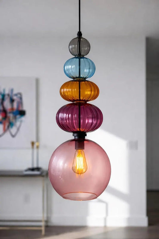 Modern Glass Pendant Light | Hanging Ceiling Lamp for Kitchen Island & Living Room | Designer Glass Light Fixture | Les Trois Pyramides