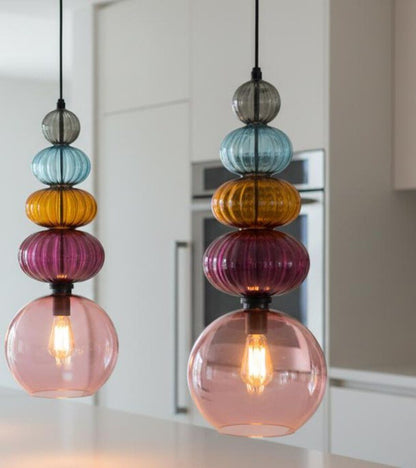 Modern Glass Pendant Light | Hanging Ceiling Lamp for Kitchen Island & Living Room | Designer Glass Light Fixture | Les Trois Pyramides