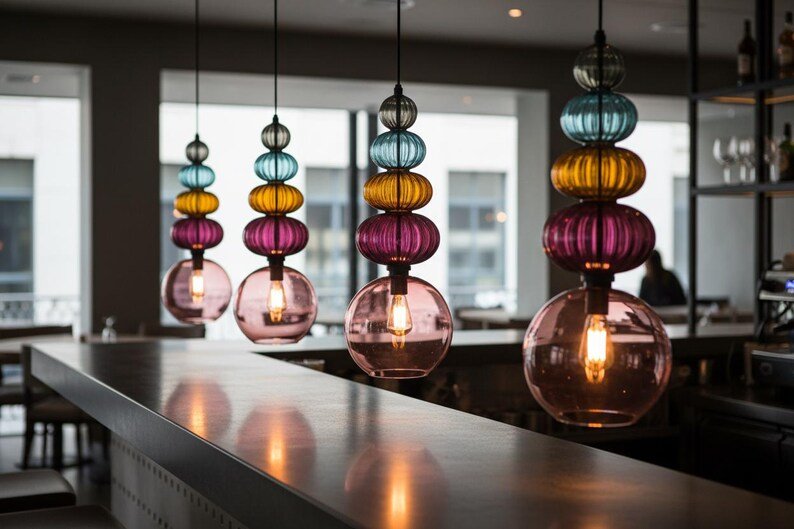 Modern Glass Pendant Light | Hanging Ceiling Lamp for Kitchen Island & Living Room | Designer Glass Light Fixture | Les Trois Pyramides