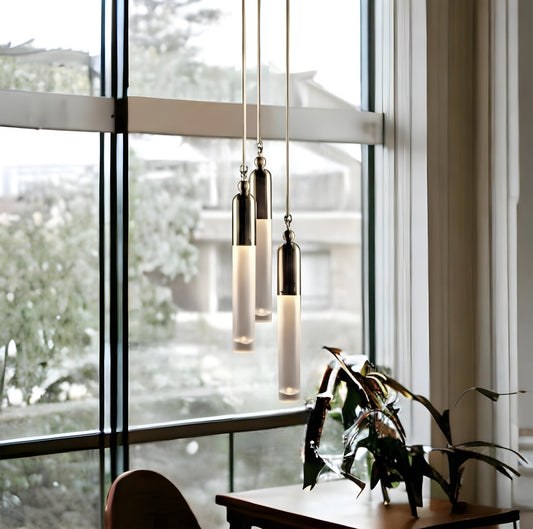 Modern Copper + Frosted Glass Light Pendant Modern Style - Les Trois Pyramides 