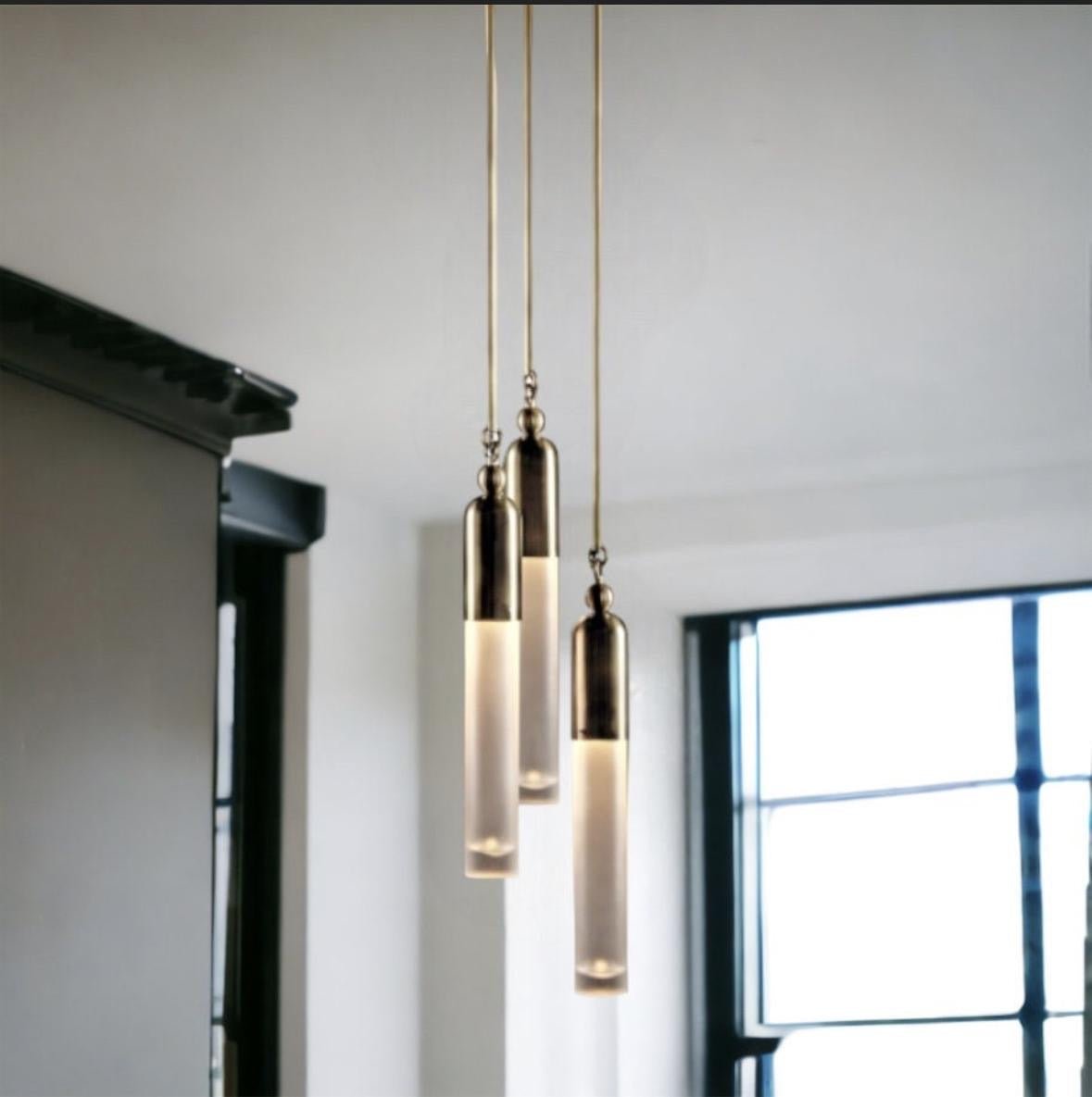 Modern Copper + Frosted Glass Light Pendant Modern Style - Les Trois Pyramides 