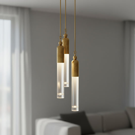 Modern Copper + Frosted Glass Light Pendant Modern Style - Les Trois Pyramides 