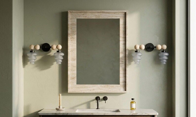 Modern Wall Sconce with Frosted Grey Double Glass | Marble and Frosted Glass Light Fixture | Les Trois Pyramides