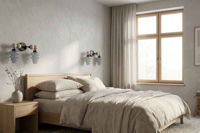 Modern Wall Sconce with Frosted Grey Double Glass | Marble and Frosted Glass Light Fixture | Les Trois Pyramides
