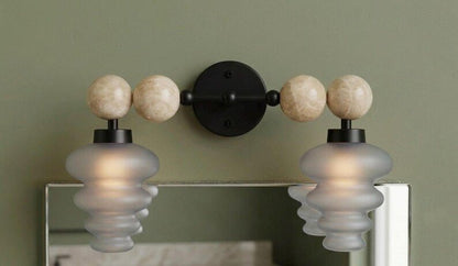 Modern Wall Sconce with Frosted Grey Double Glass | Marble and Frosted Glass Light Fixture | Les Trois Pyramides