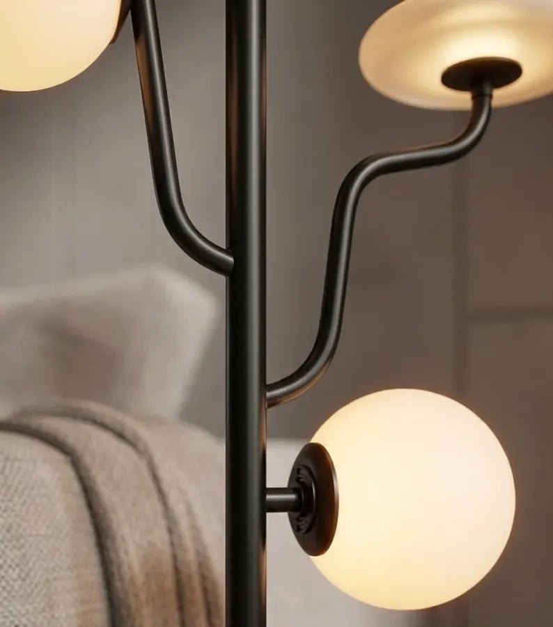 Modern Floor Lamp Marble Base, Frosted Glass Globe Lamp, Multi Arm Standing Light, Living Room Statement Lighting, Handmade Floor Light | Les Trois Pyramides