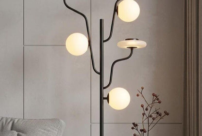Modern Floor Lamp Marble Base, Frosted Glass Globe Lamp, Multi Arm Standing Light, Living Room Statement Lighting, Handmade Floor Light | Les Trois Pyramides