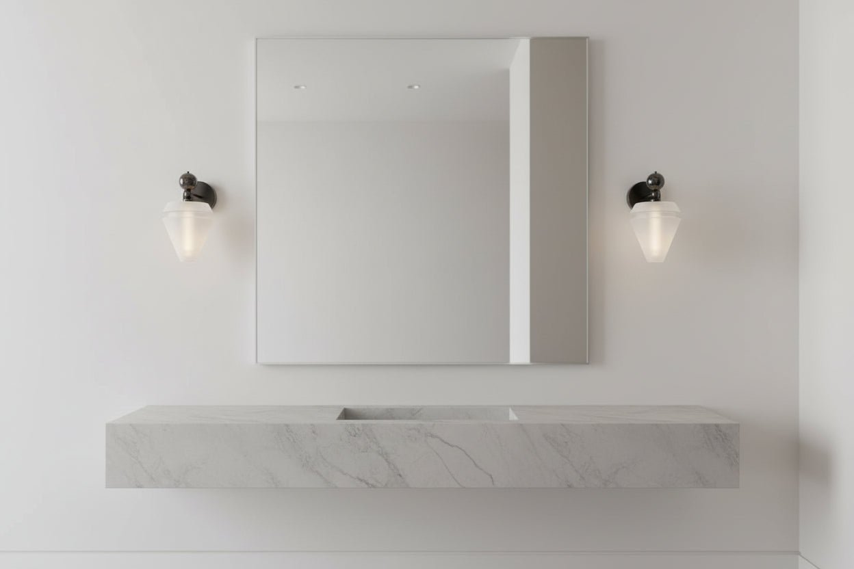 Modern Frosted Glass Wall Sconce with Black Arm – Handmade Contemporary Lighting