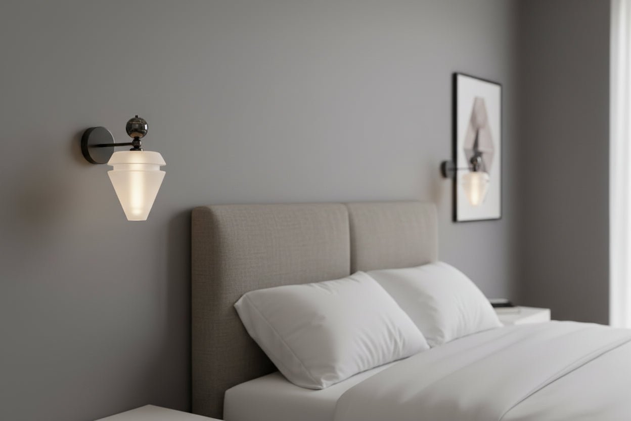 Modern Frosted Glass Wall Sconce with Black Arm – Handmade Contemporary Lighting