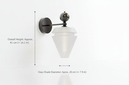 Modern Frosted Glass Wall Sconce with Black Arm – Handmade Contemporary Lighting