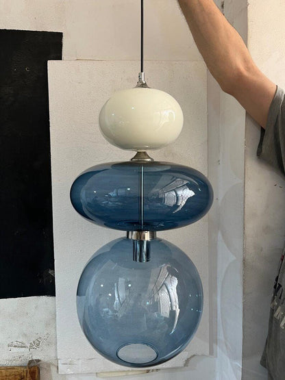 Modern Glass Pendant Light | Hanging Ceiling Lamp for Kitchen Island & Living Room | Designer Glass Light Fixture | Les Trois Pyramides