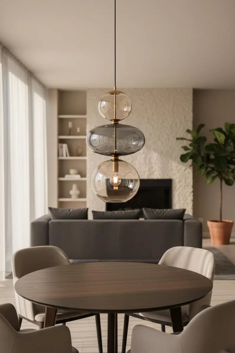Modern Glass Pendant Light | Hanging Ceiling Lamp for Kitchen Island & Living Room | Designer Glass Light Fixture | Les Trois Pyramides