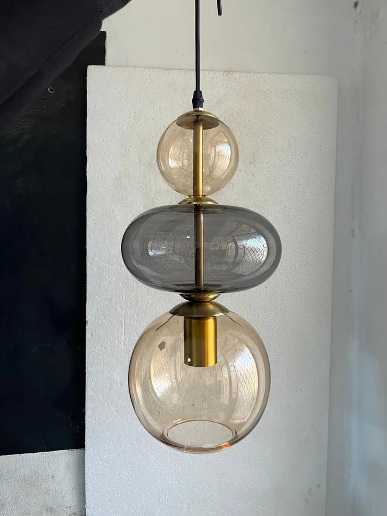 Modern Glass Pendant Light | Hanging Ceiling Lamp for Kitchen Island & Living Room | Designer Glass Light Fixture | Les Trois Pyramides