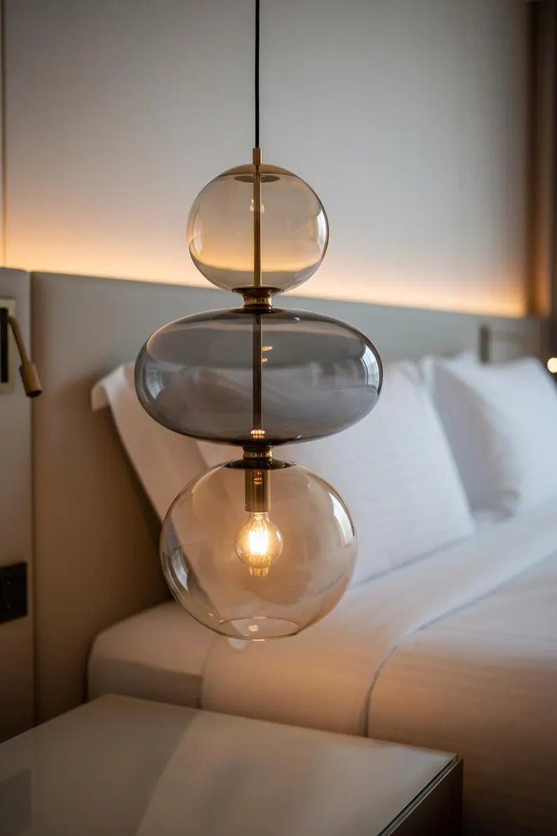 Modern Glass Pendant Light | Hanging Ceiling Lamp for Kitchen Island & Living Room | Designer Glass Light Fixture | Les Trois Pyramides