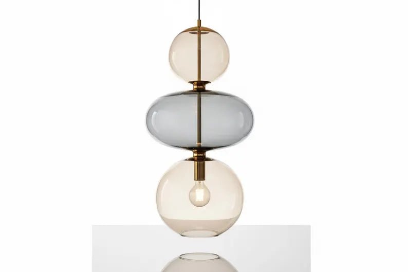 Modern Glass Pendant Light | Hanging Ceiling Lamp for Kitchen Island & Living Room | Designer Glass Light Fixture | Les Trois Pyramides