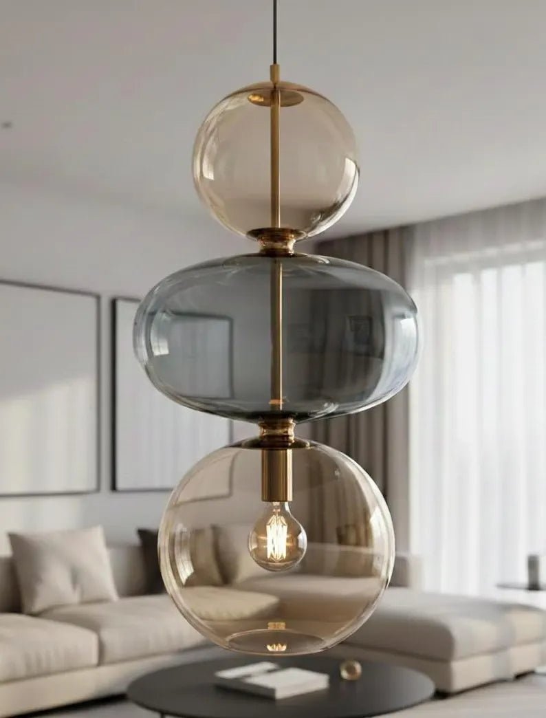 Modern Glass Pendant Light | Hanging Ceiling Lamp for Kitchen Island & Living Room | Designer Glass Light Fixture | Les Trois Pyramides